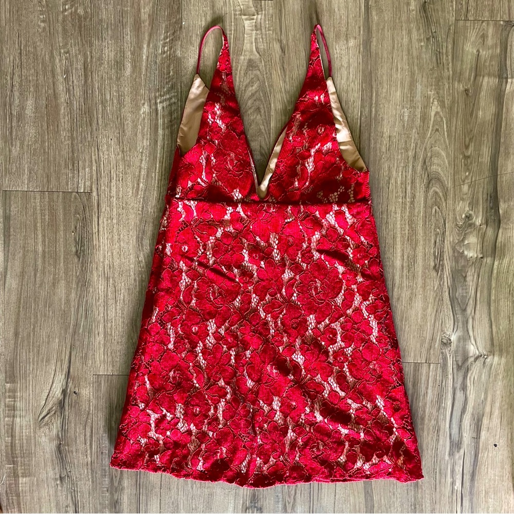 Free People Red Lace Floral Mini Dress